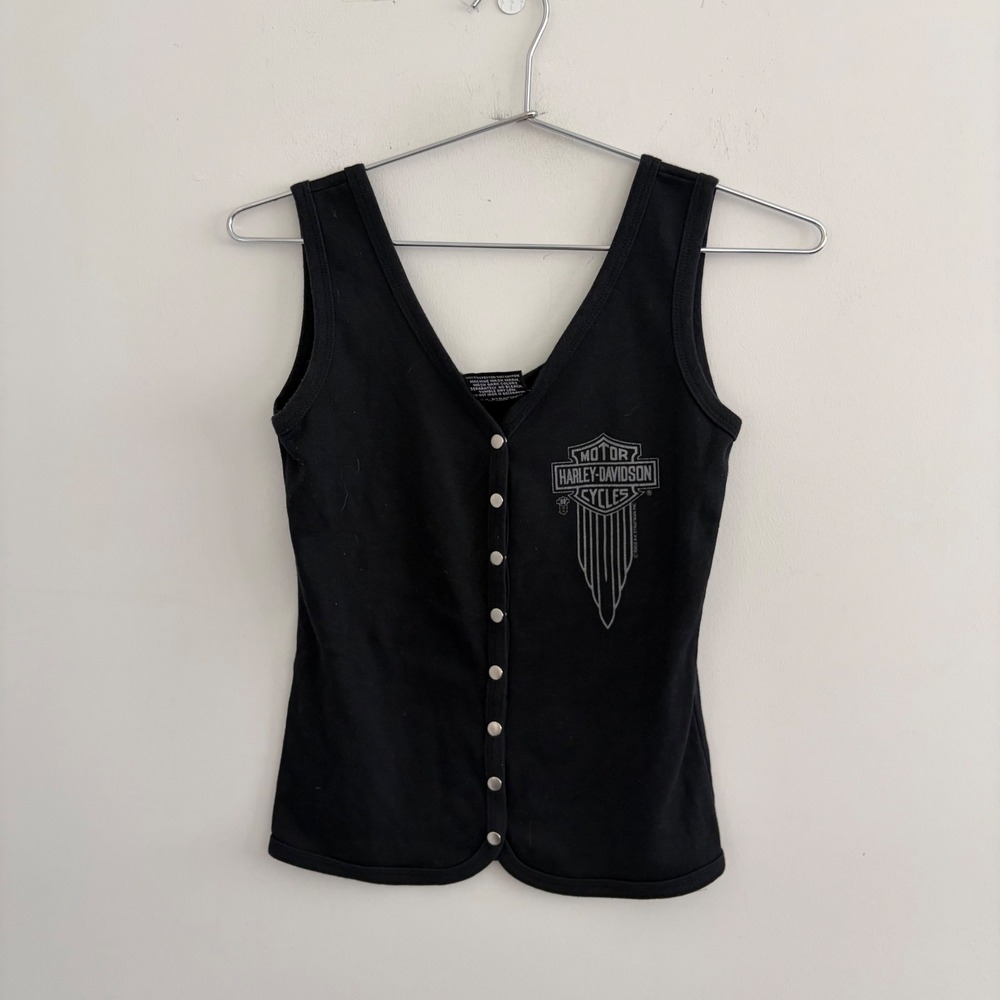 Vintage 1980s Harley Davidson Snap Front Tank Top Suburban Palantine Illinois SM